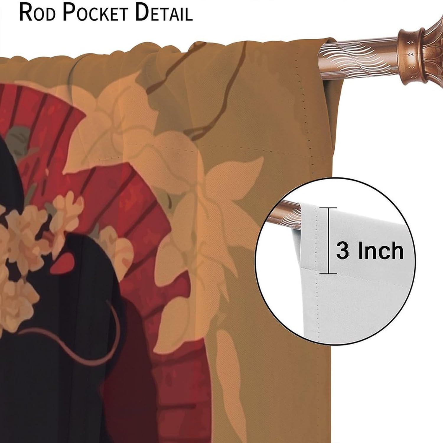 Cortina opaca japonesa de Geisha para niña, estilo tradicional con diseño de flor de cerezo, cortinas reductoras de ruido, bolsillo para barra, sala