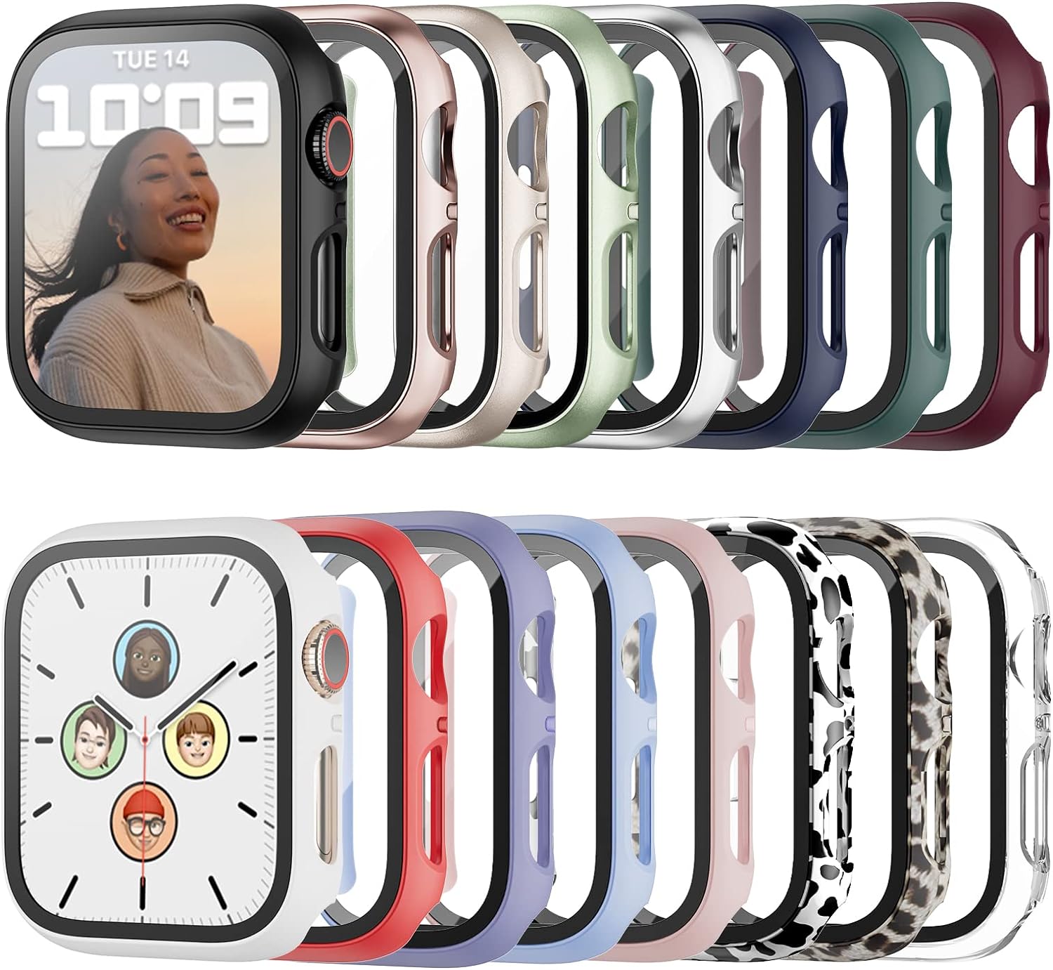 Haojavo Paquete de 16 fundas rígidas de policarbonato para Apple Watch de 1.654 pulgadas Series 3 2 con protector de pantalla de vidrio templado,