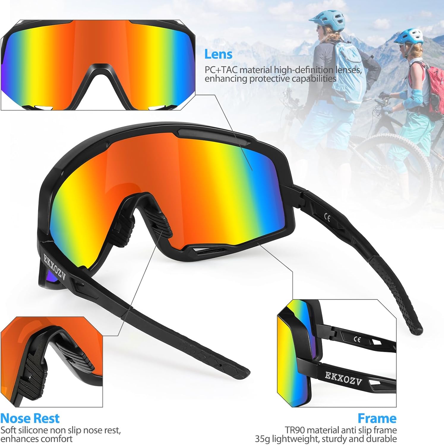 EKXOZV Gafas de sol deportivas polarizadas, con 2 máscaras de cuello, protección para ciclismo, correr, golf, para niños, mujeres y hombres.