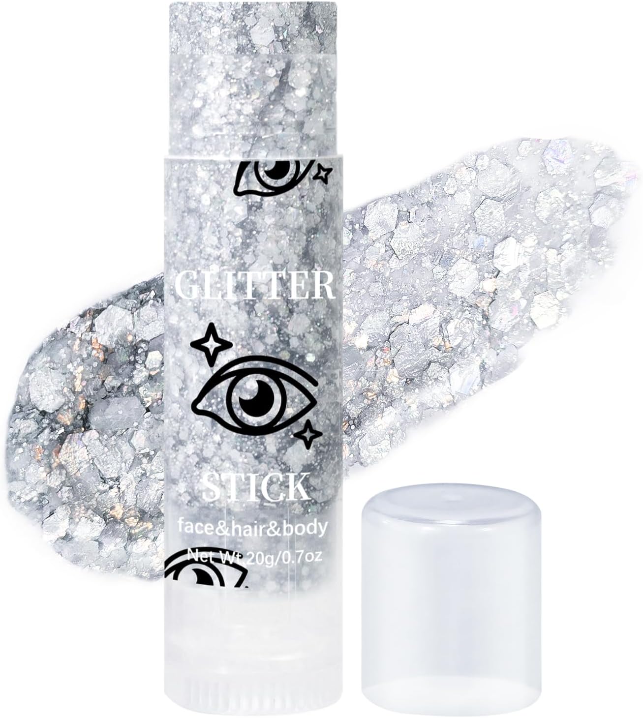 DAGEDA Barra de purpurina corporal plateada, lentejuelas holográficas para maquillaje de cara de sirena, sombra de ojos para el cabello, para