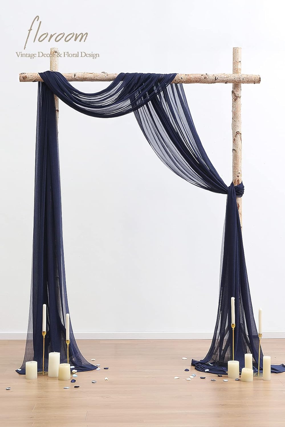 Floroom Arco de boda, 2 paneles de tela de gasa azul marino de 20 pies, cortinas de cenador, ceremonia de boda, recepción, decoración de festón