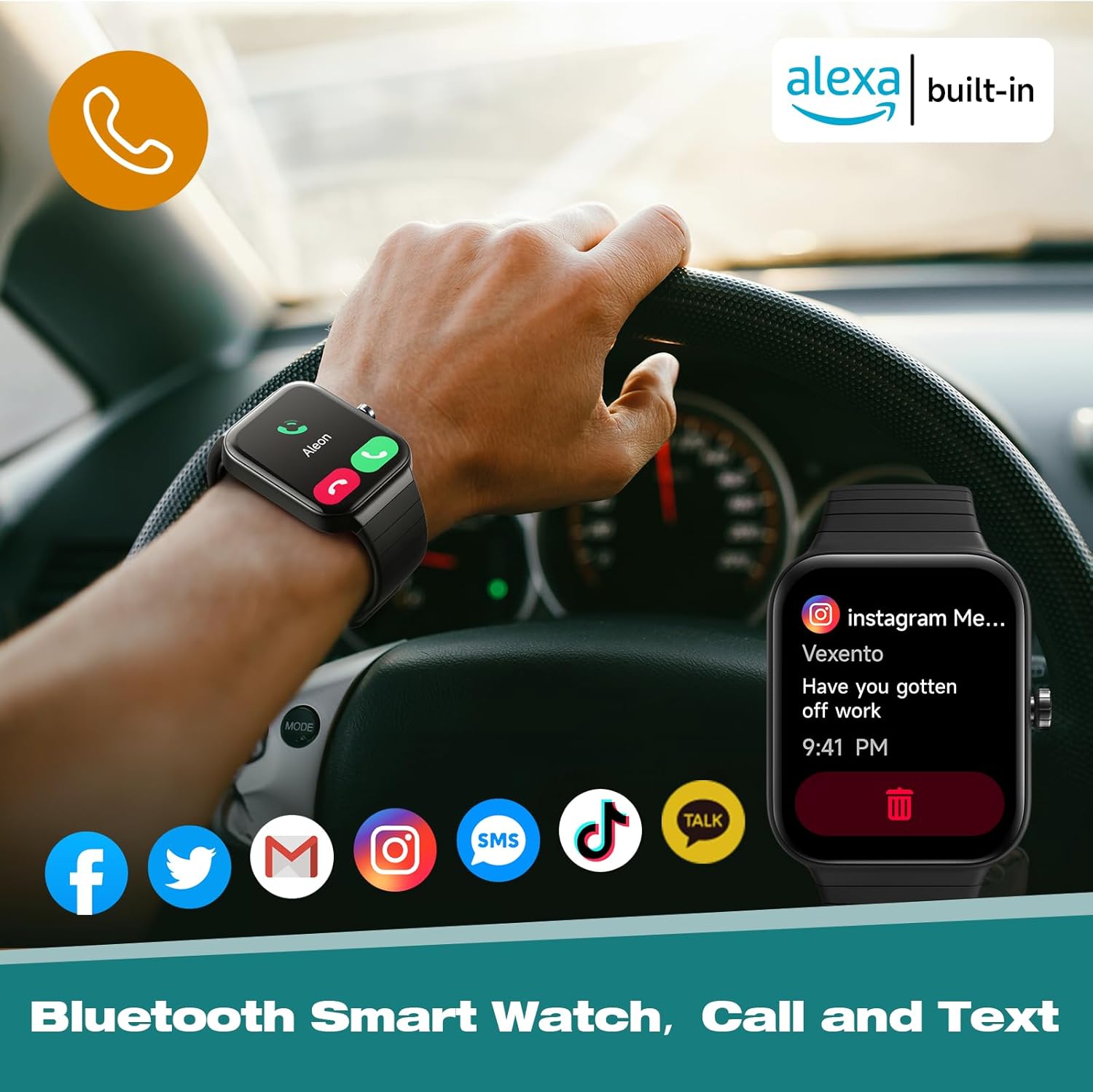 Quican Reloj inteligente para hombres y mujeres con Alexa, 7 días de duración de la batería IP68 impermeable Bluetooth Llamadas Reloj de fitness