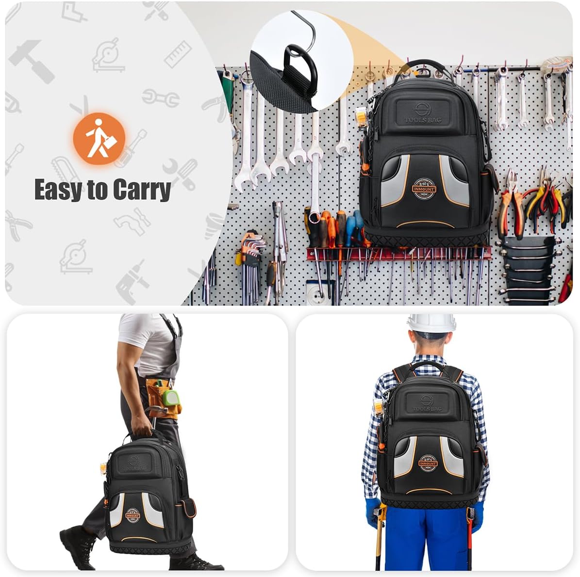 Mochila bolsa de herramientas – Mochila de herramientas resistente para hombres, mochila de herramientas HVAC con base moldeada sólida bolsas