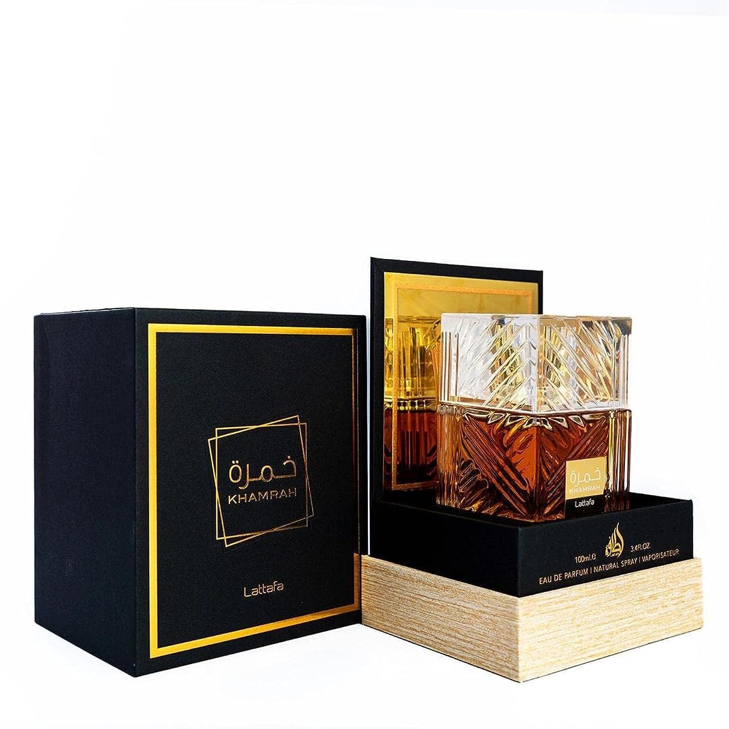 Lattafa Fakhar Gold Extrait Eau de Perfume en aerosol, 3.4 onzas y Khamrah Eau de Parfum en aerosol, paquete de fragancia de 3.4 onzas para mujeres
