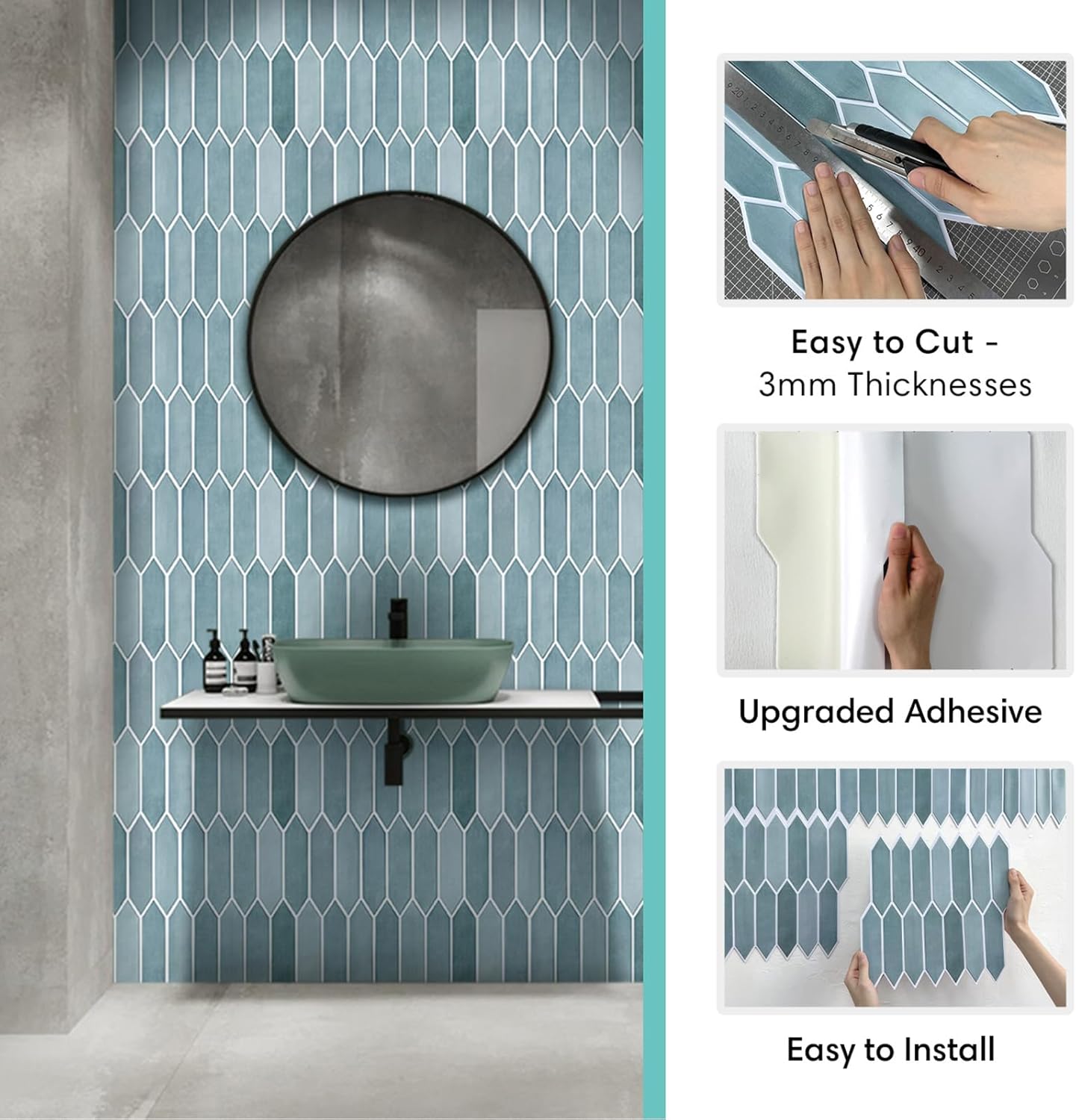 10 azulejos adhesivos de PVC mate de 11.8 x 11.8 pulgadas, ultralivianos y finos de PVC 3D, para despegar y pegar, para cocina, sala de estar,