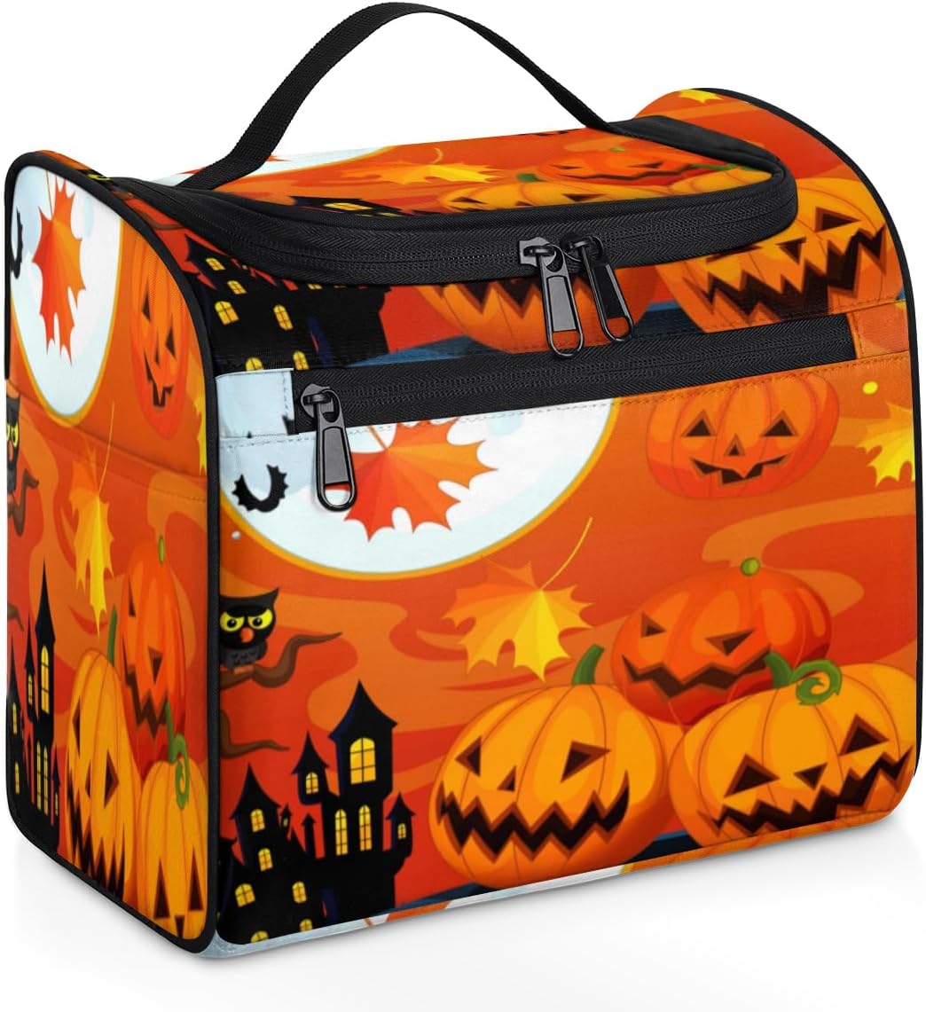 Halloween Toiletry Bag for Women Travel Makeup Organizer with Hanging Hook Traveling Cosmetic Bags for Toiletries Accessories