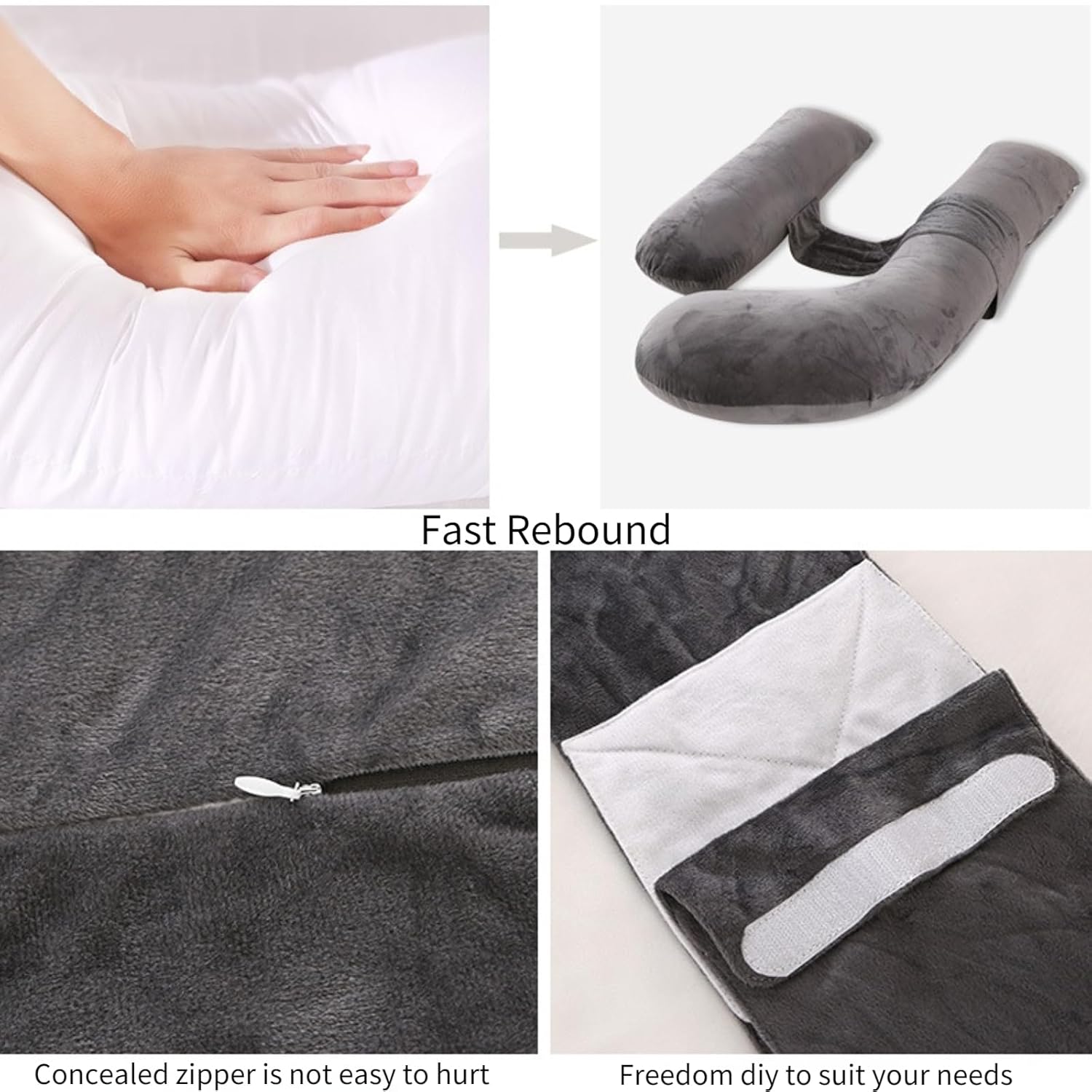 Almohadas de embarazo para dormir, almohada de cuerpo completo en forma de arqueada para mujeres embarazadas, almohada de embarazo suave con funda