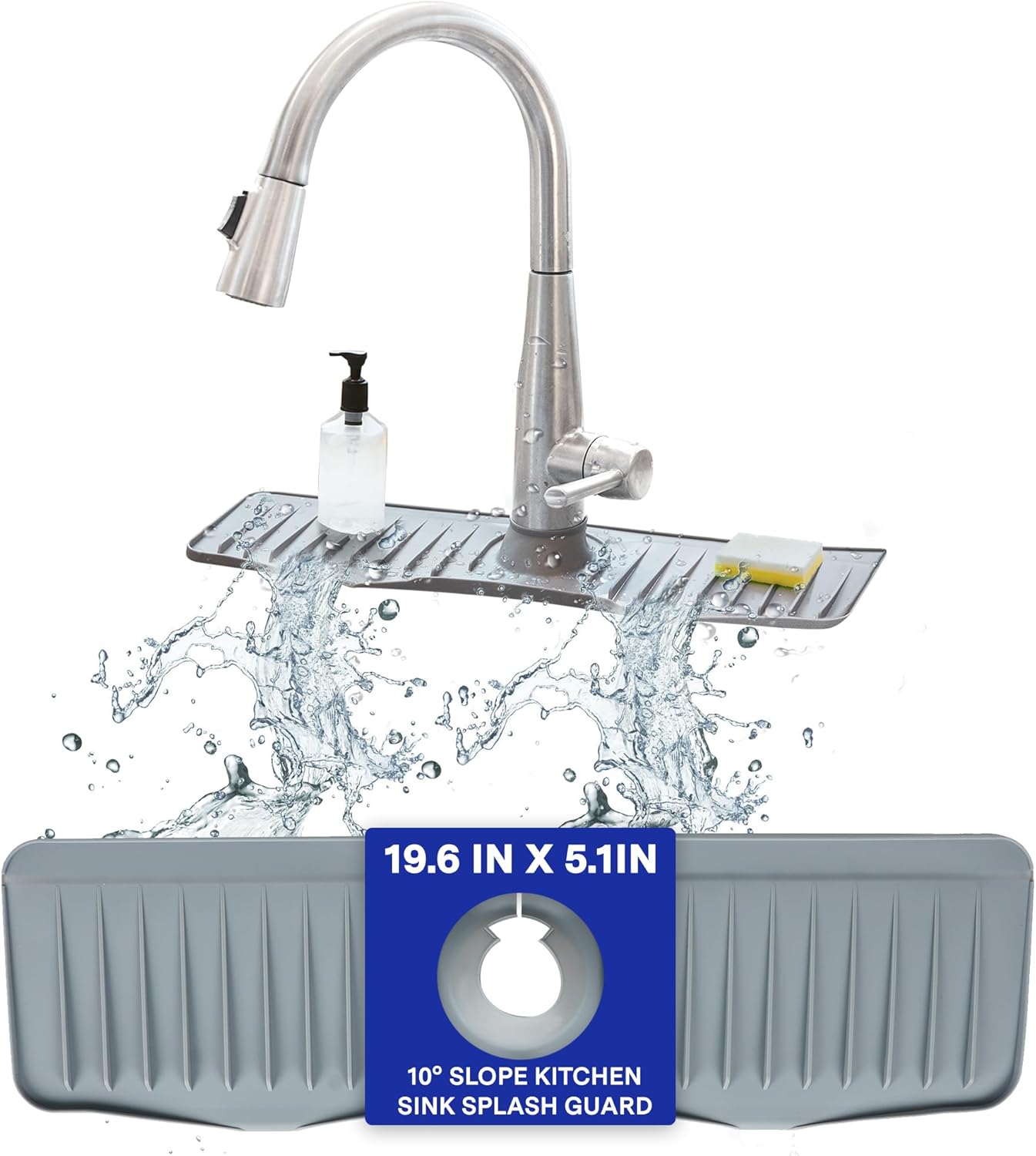 Protector contra salpicaduras para fregadero de cocina con pendiente de 10  19.6 pulgadas x 5.1 pulgadas para grifo de fregadero de cuesta