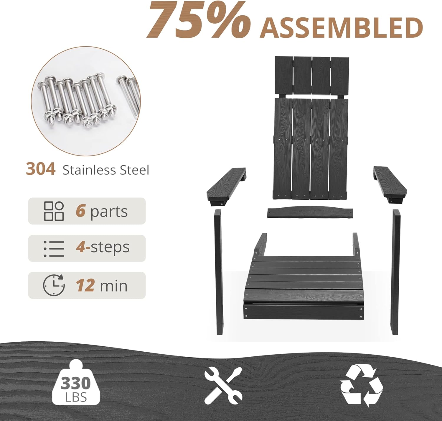 LUE BONA Juego de 2 sillas Adirondack modernas con reposacabezas, sillas Adirondack de plástico de respaldo alto, sillas para fogatas Adirondack