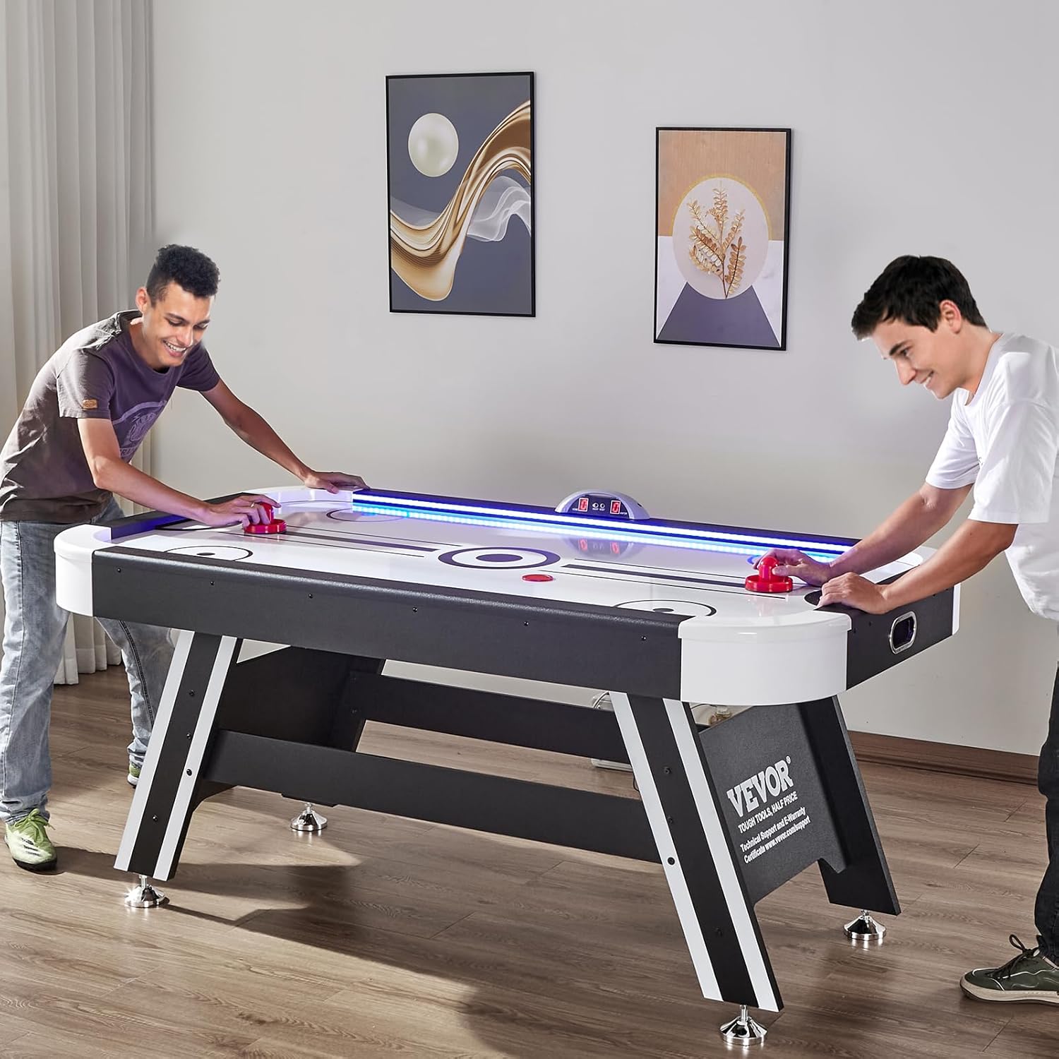 VEVOR Mesa de hockey de aire, mesa de hockey interior de 72 pulgadas para niños y adultos, juego de hockey deportivo LED con 2 discos, 2 empujadores