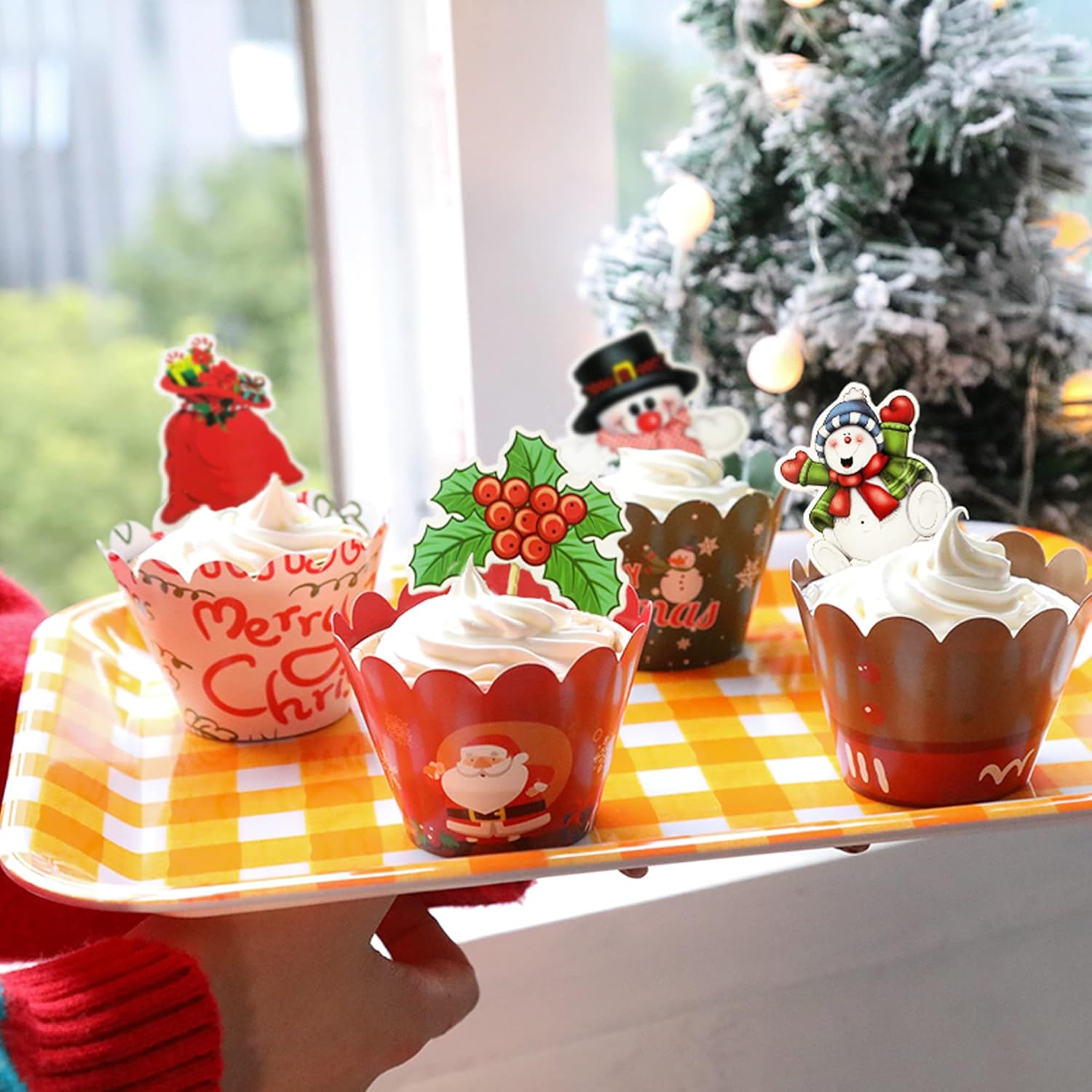 TSJ 24 piezas de decoración de cupcakes de Navidad, palillos de dientes, suministros de fiesta de Navidad