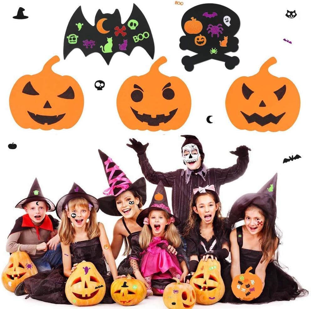 Calabaza de Halloween de espuma, 212 piezas de calcomanías de espuma de Halloween con purpurina, surtido de decoración de Halloween autoadhesiva