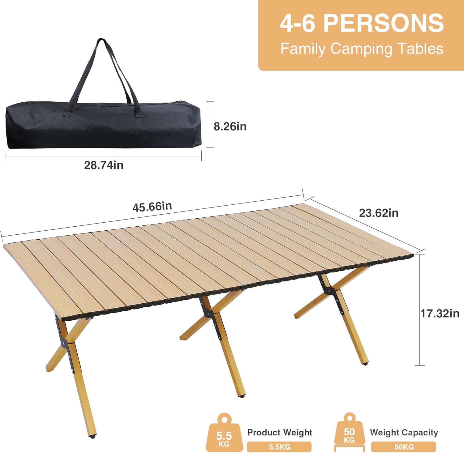 MAKELEN Mesa plegable para exteriores con bolsa de transporte, mesa cuadrada enrollable de aluminio ligero para interiores, campamento al aire