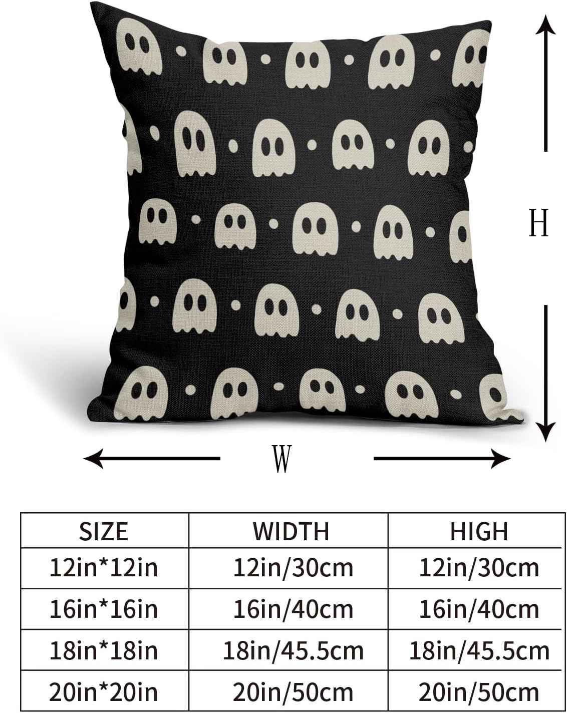 Juego de 2 fundas de almohada de fantasma negro y beige de 18 x 18 pulgadas  18.0 x 18.0 in., bonitas fundas de almohada decorativas de lino de