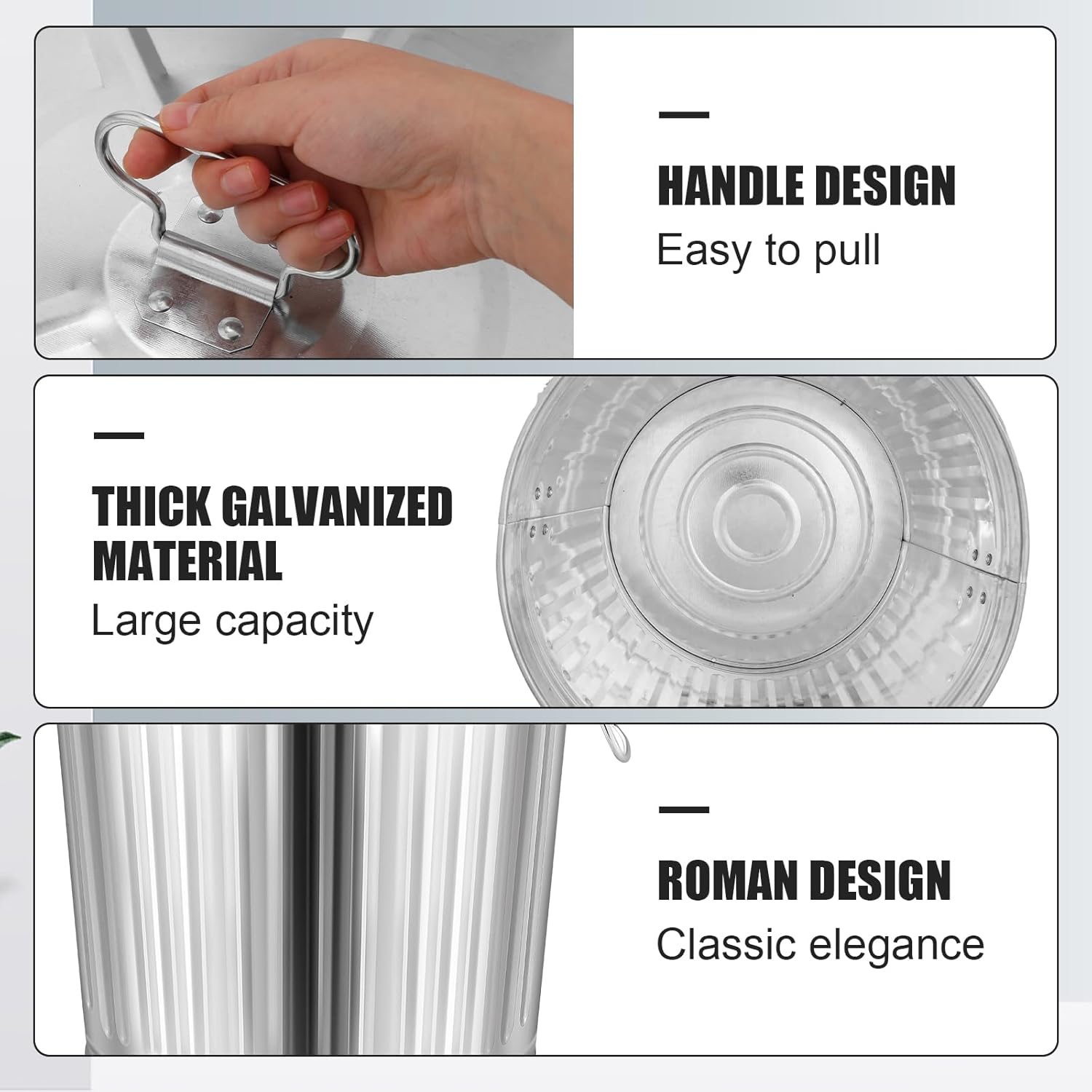 Ziliny Bote de basura galvanizado para interiores y exteriores, a prueba de mascotas, cubo de basura de metal con tapa, contenedor redondo para el