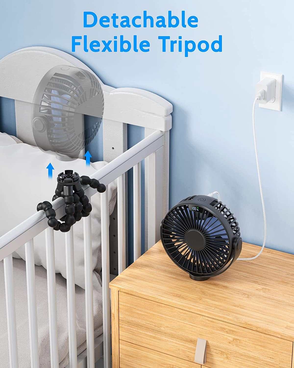 Ventilador portátil para cochecito de bebé, batería recargable con pantalla LED, potente ventilador de clip, trípode de pulpo, ventilador personal