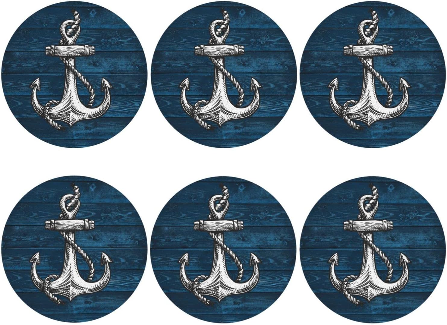 Anchor – Juego de 6 posavasos de madera para bebidas, de piel sintética absorbente para mesa de café, decoración del hogar, regalo de inauguración