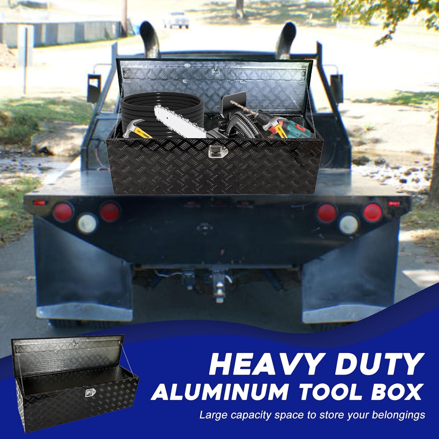 BLACKHORSE-RACING Caja de herramientas de aluminio resistente de 48 x 15 x 15 pulgadas, caja de herramientas de almacenamiento para remolque,