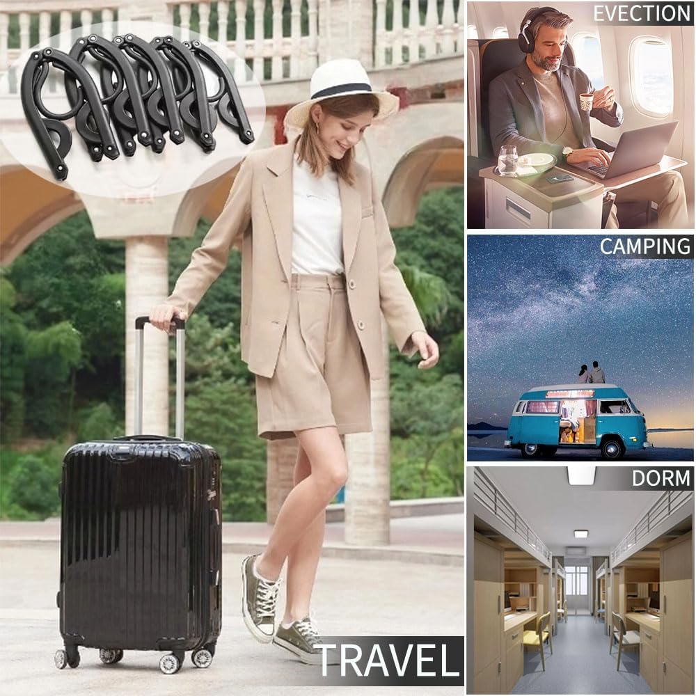 20 perchas de viaje plegables negras  Perchas de ropa plegables portátiles de carga ligera, accesorios de viaje de alto rodamiento, estante de