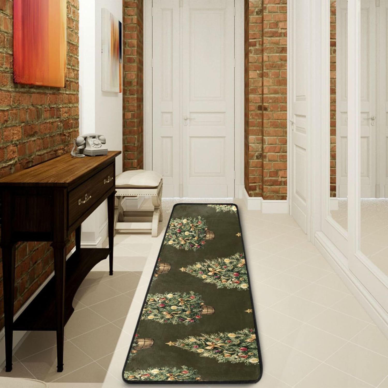 Alfombra vintage de árbol de Navidad para pasillo, cocina, vacaciones de temporada, lavable, no desprende pelusa, alfombra de entrada para sala de