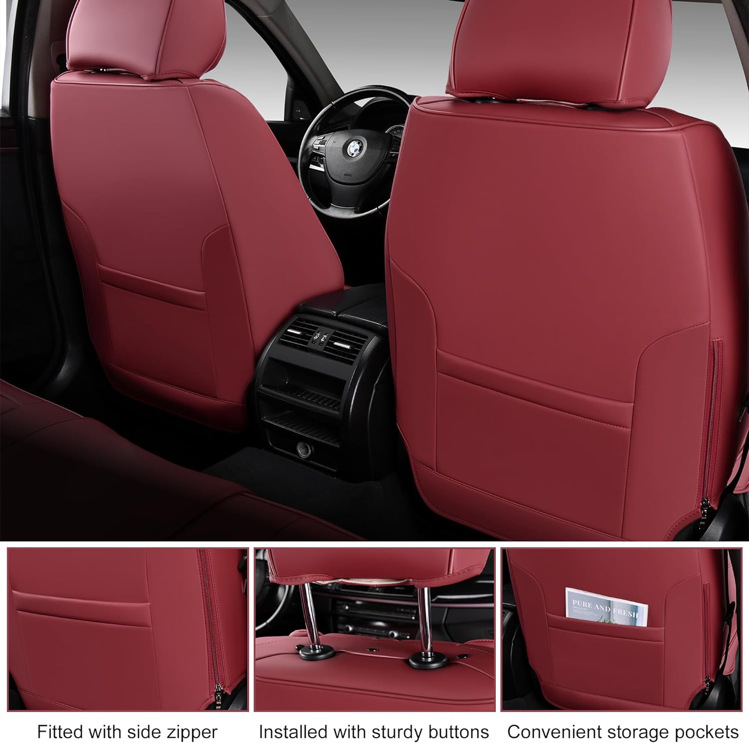 Fundas de asiento delantero, fundas universales de asiento para automóviles, 2 piezas, protectores de asiento de automóvil de cuero sintético