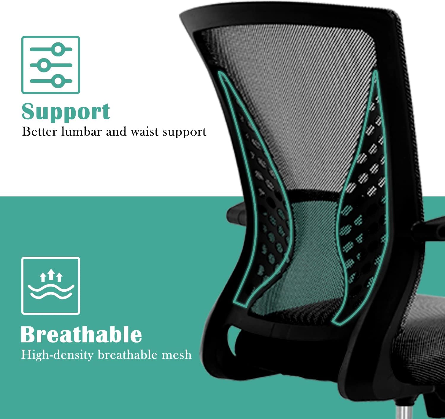 Silla de oficina en casa, silla de escritorio ergonómica, respaldo medio, silla de computadora de PC con soporte lumbar y reposabrazos, silla de