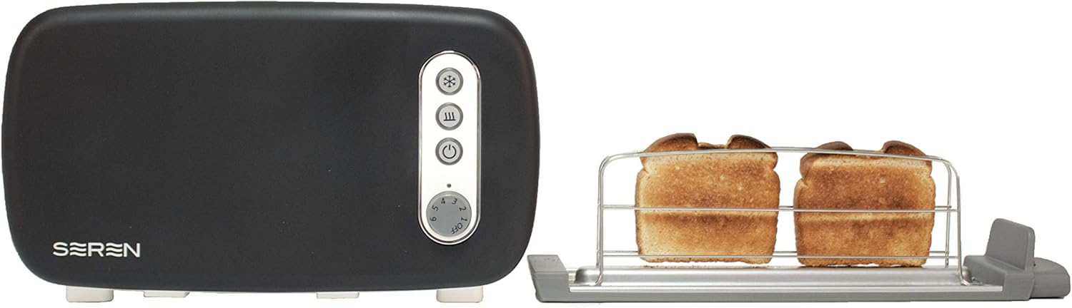 BergHOFF Seren – Tostadora de carga lateral con exterior Cool Touch y bandeja de migas extraíble, con panel negro para usar como bandeja de servir