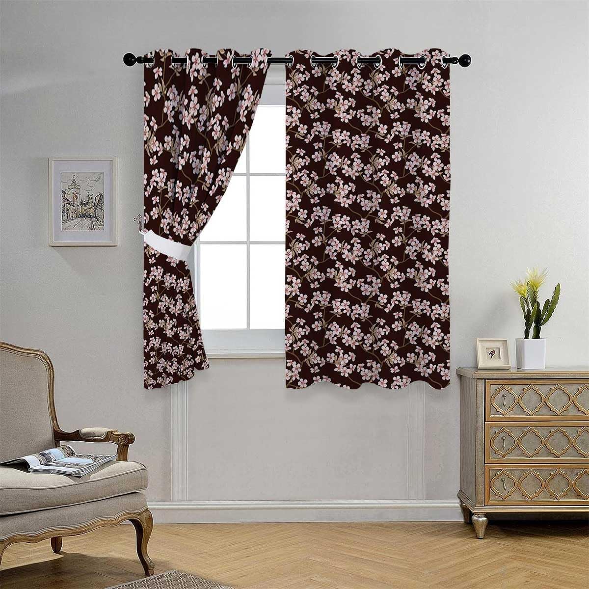 YANFENQI Cortinas para Habitacion – Cortinas para Habitacion – Cortinas de puerta con diseño de flor de cerezo para dormitorio, 55 pulgadas de ancho