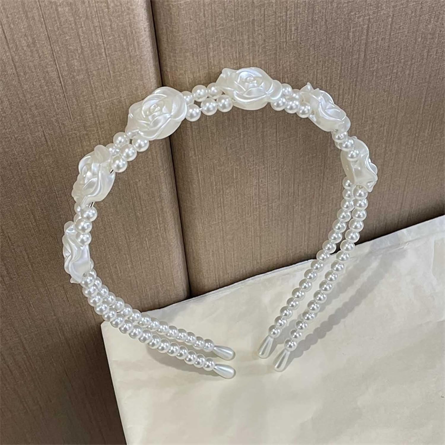 Elegante diadema de corona de rosas de plástico, tiara de princesa floral de rosas blancas, diadema francesa para novia, boda, fiesta, accesorio