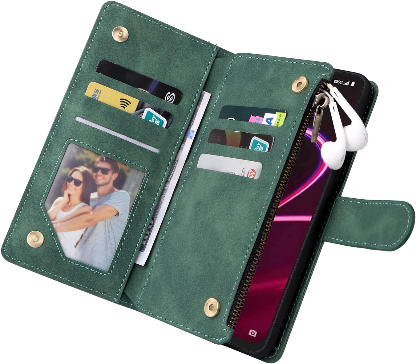 LBYZCASE T-Mobile REVVL 6 5G 6.52 pulgadas con ranuras para tarjetas, función atril con cierre magnético, cierre magnético, correa de muñeca para