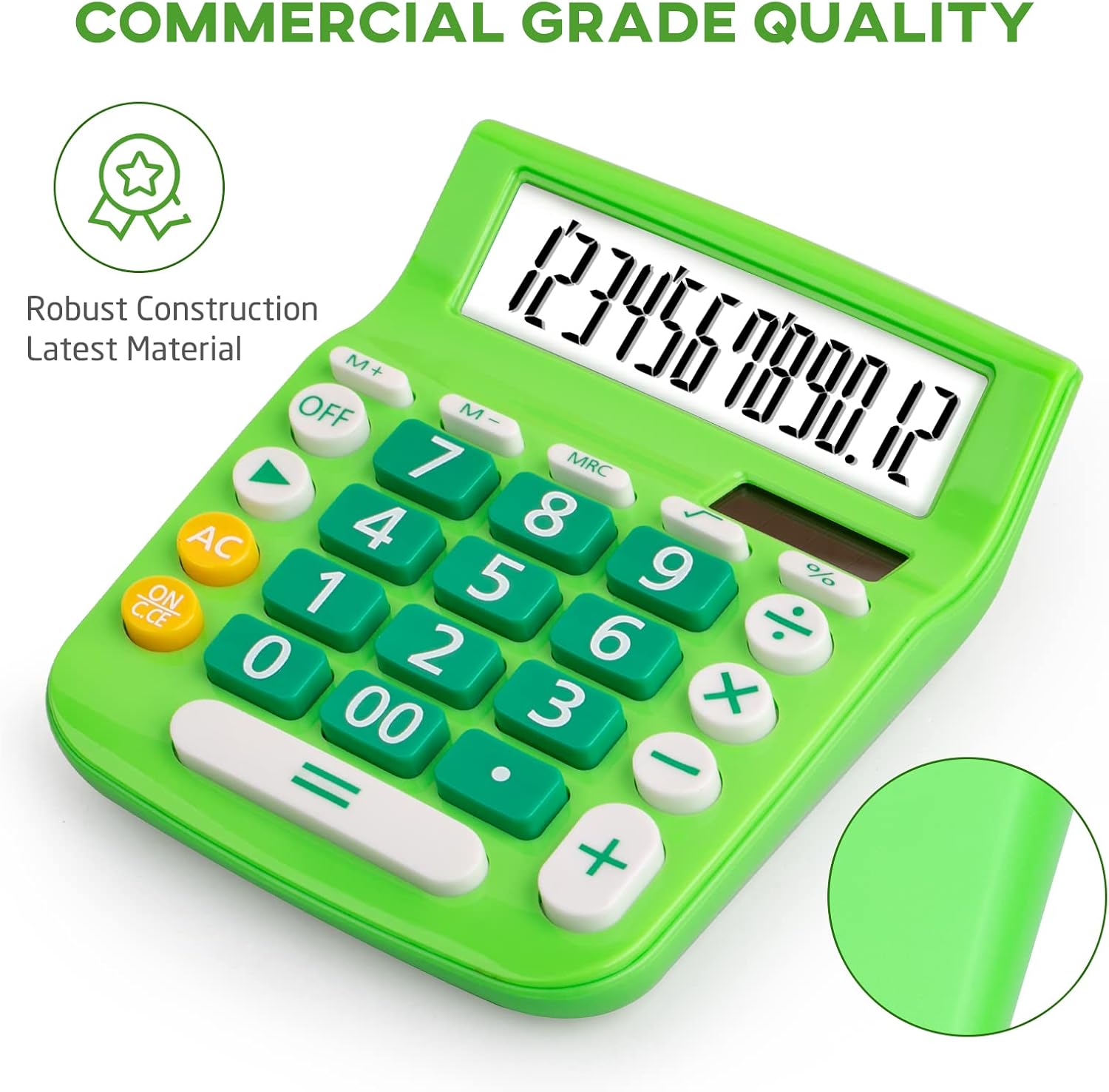 Calculadoras de escritorio, botón grande de pantalla grande, energía solar y de batería dual, 12 dígitos pequeña calculadora funcional básica