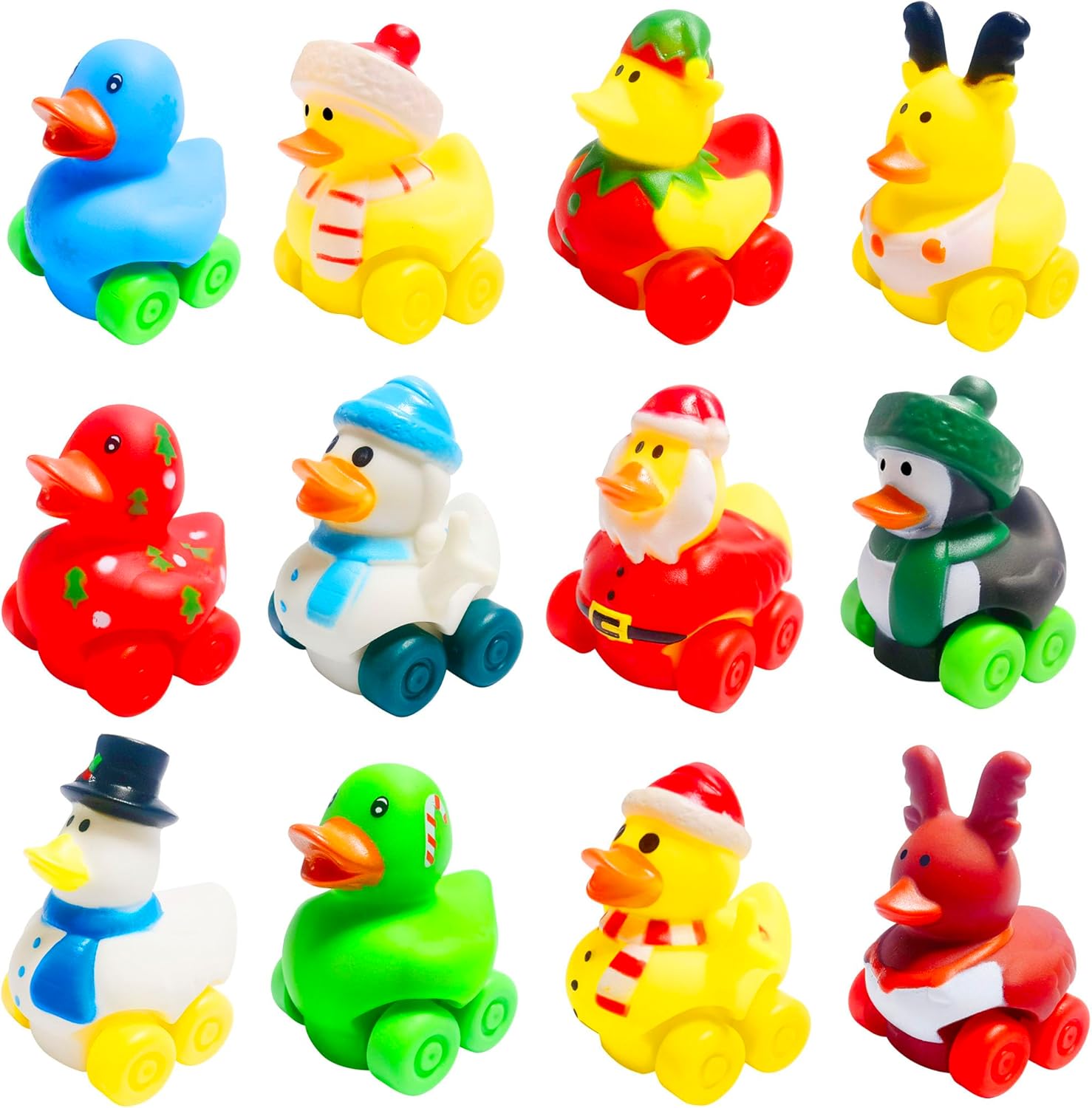 Cherislpy 12 piezas de autos de goma de Navidad de juguete de baño suaves para bebés, niños, niñas, niños, regalos de cumpleaños, recuerdos de