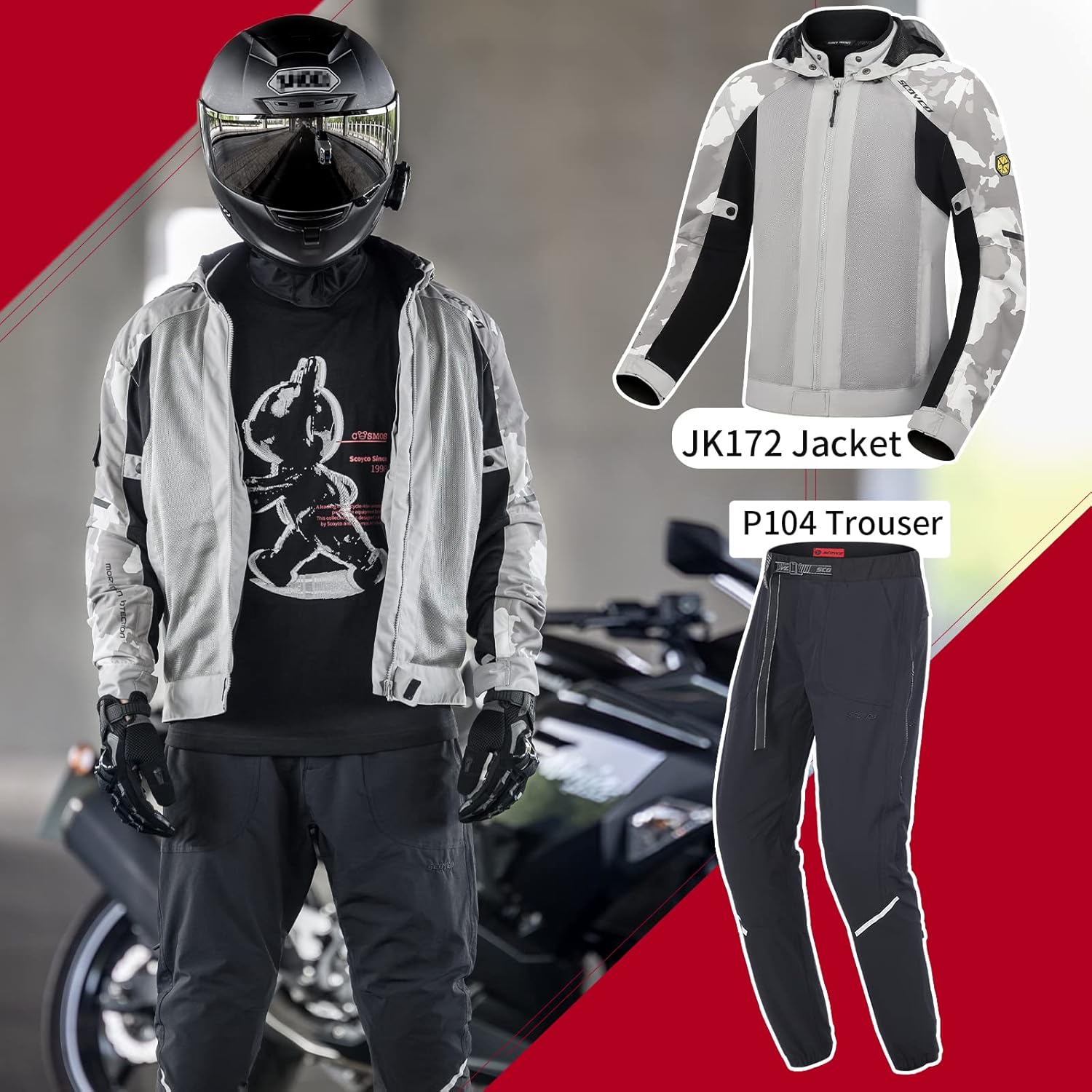 Scoyco Chaqueta de motocicleta con capucha y cremallera blindada CE con capucha extraíble para todas las estaciones
