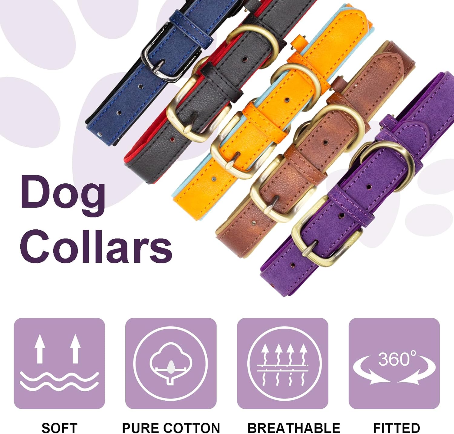 SUFEI Collar de cuero suave acolchado para perro, transpirable, ajustable, impermeable, collar táctico para mascotas con hebilla de metal duradera