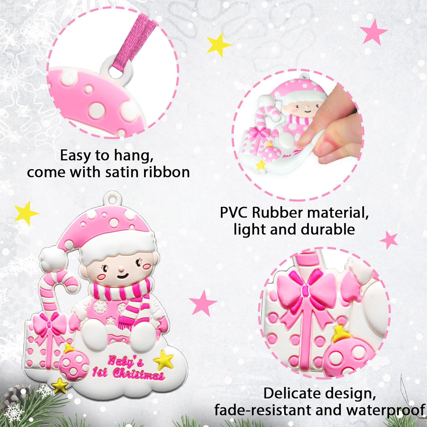Adorno personalizado para bebé, primera Navidad, decoración para árbol de Navidad, primer recuerdo escrito a mano para recién nacido, personalizable