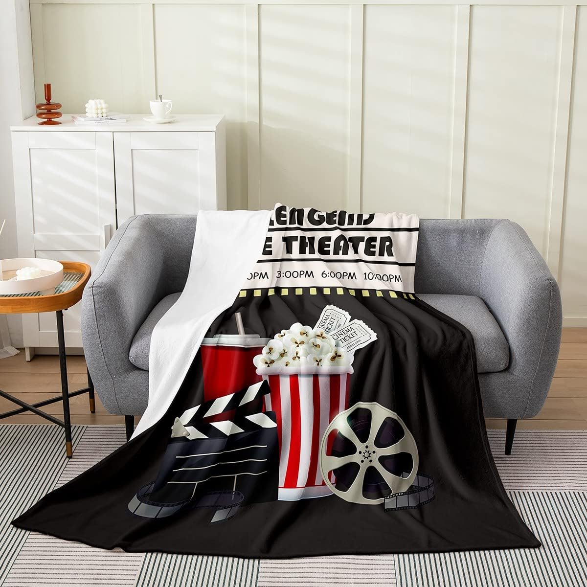 Feelyou Manta de cama vintage con entradas de cine para todas las estaciones, manta de felpa con temática de cine, manta de franela de forro polar