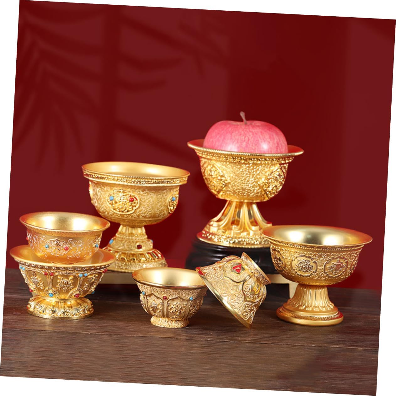 Decoración de latón Accesorios para el hogar Decoración de diamante Plato de fruta budista Cuenco de agua tibetano Bendición Bandeja de frutas