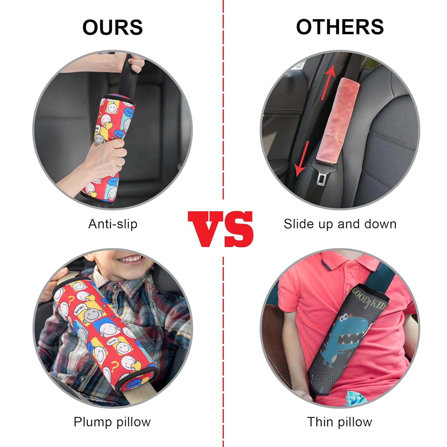 WayToGo Funda para cinturón de seguridad para niños, bonito patrón de dibujos animados para niñas y niños, cojín para cinturón de seguridad para