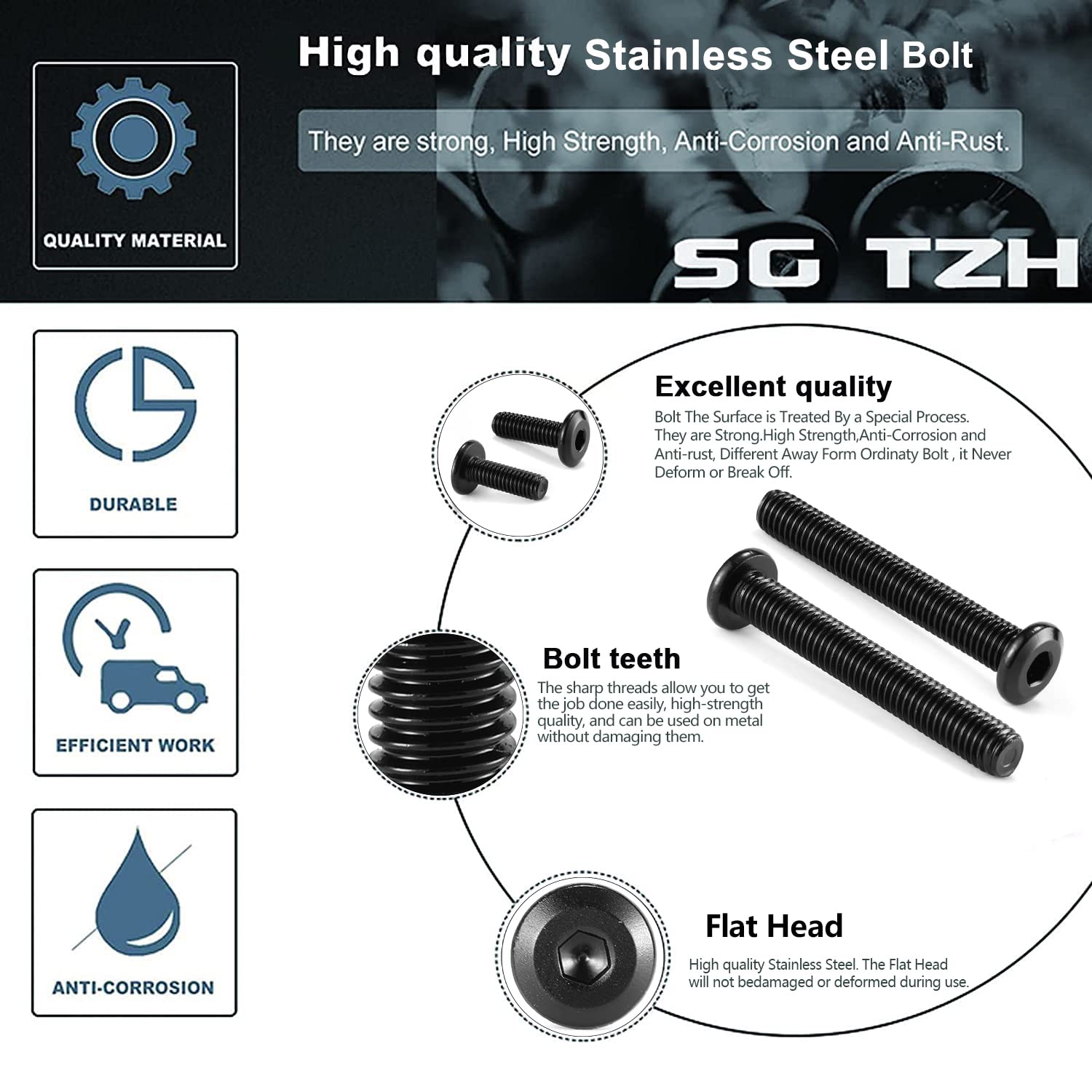 20 tornillos hexagonales de cabeza plana M6 x 1.575 in, acero inoxidable 304 18-8, rosca completa, óxido negro (con llave hexagonal)