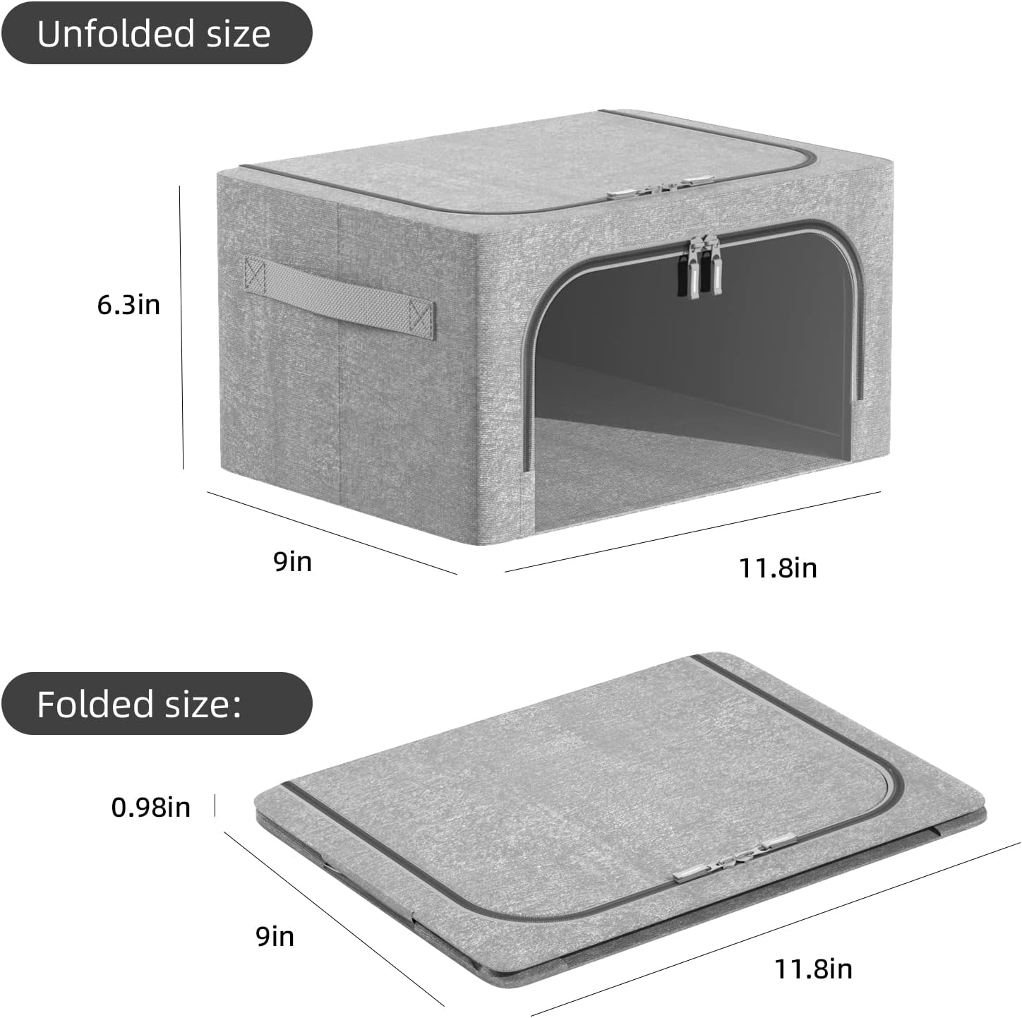 Paquete de 3 cajas de almacenamiento de ropa  Oxford plegable apilable contenedor organizador para ropa, marco de tela, bolsas de almacenamiento con