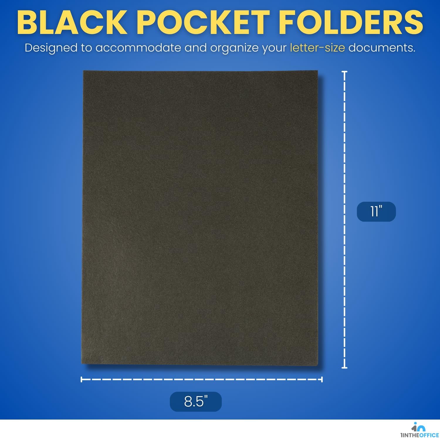 1InTheOffice Carpetas negras con bolsillos, tamaño carta, carpeta de bolsillo de papel en relieve de 2 bolsillos, color negro, 8.5 x 11 pulgadas,