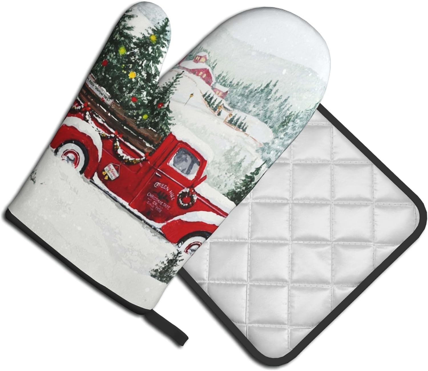 Juego de manoplas de horno de camión rojo de Navidad, antideslizantes, resistentes al calor, guantes de cocina lavables para horno de cocina, para