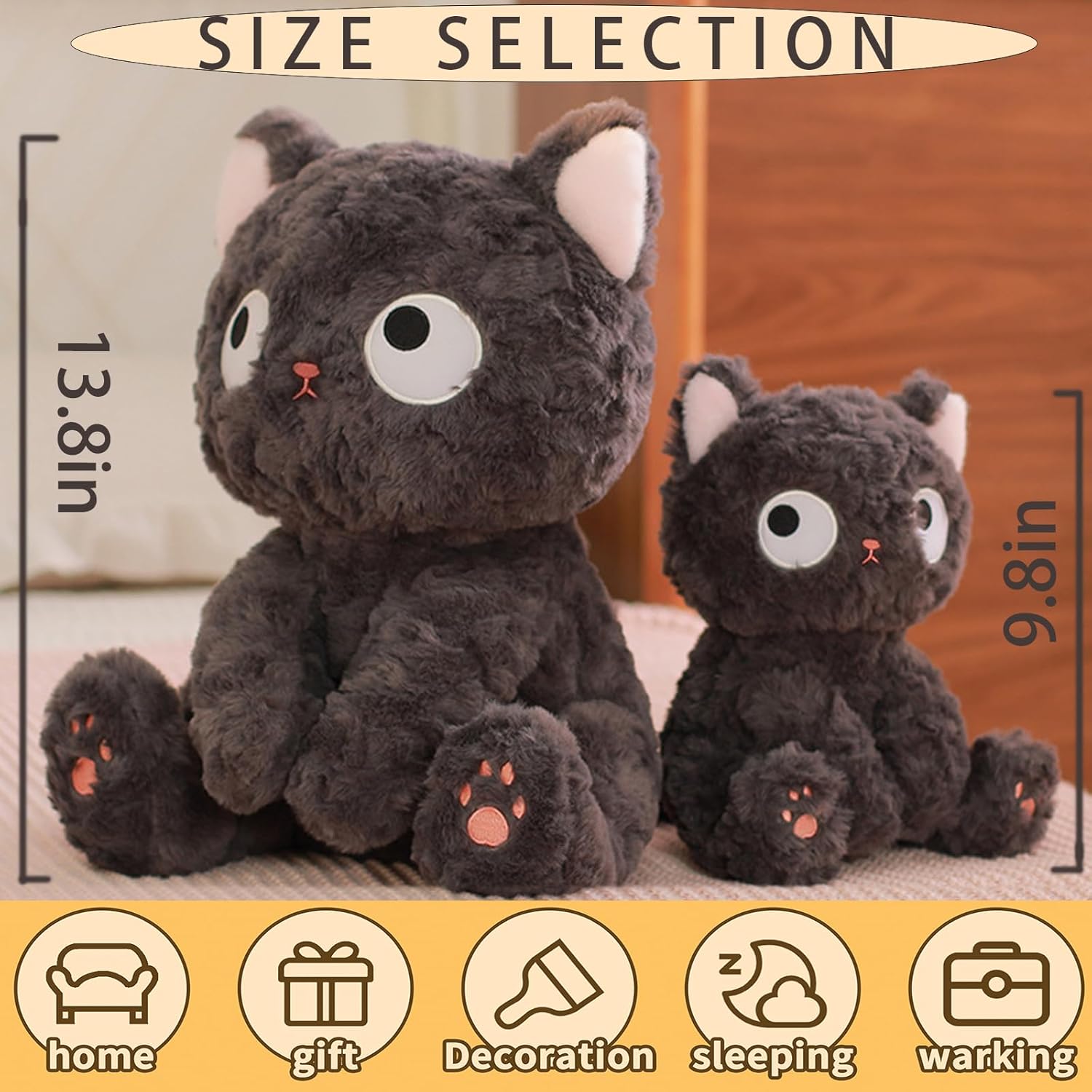 Lindo juguete de peluche de gato negro, almohada de felpa de gato Kawaii, almohada de peluche suave de gato negro para niños, cumpleaños, Navidad,