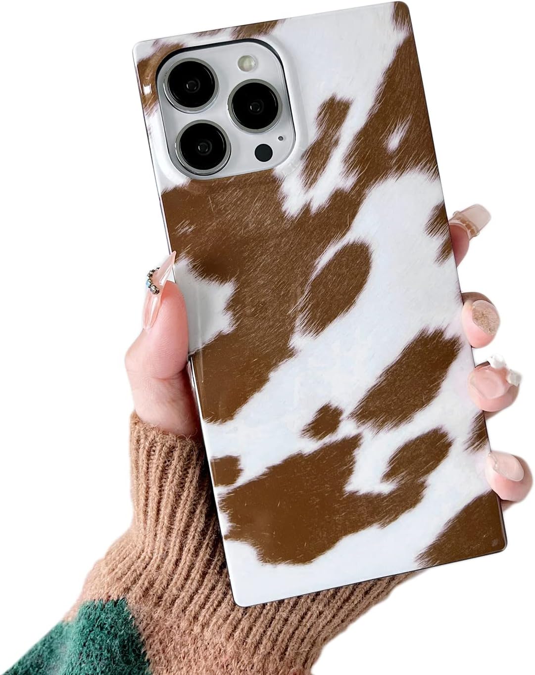 Cocomii Funda cuadrada para iPhone 13 Pro Max, diseño de animal cuadrado, delgada, ligera, brillante, marrón y blanco, estampado de vaca simmental