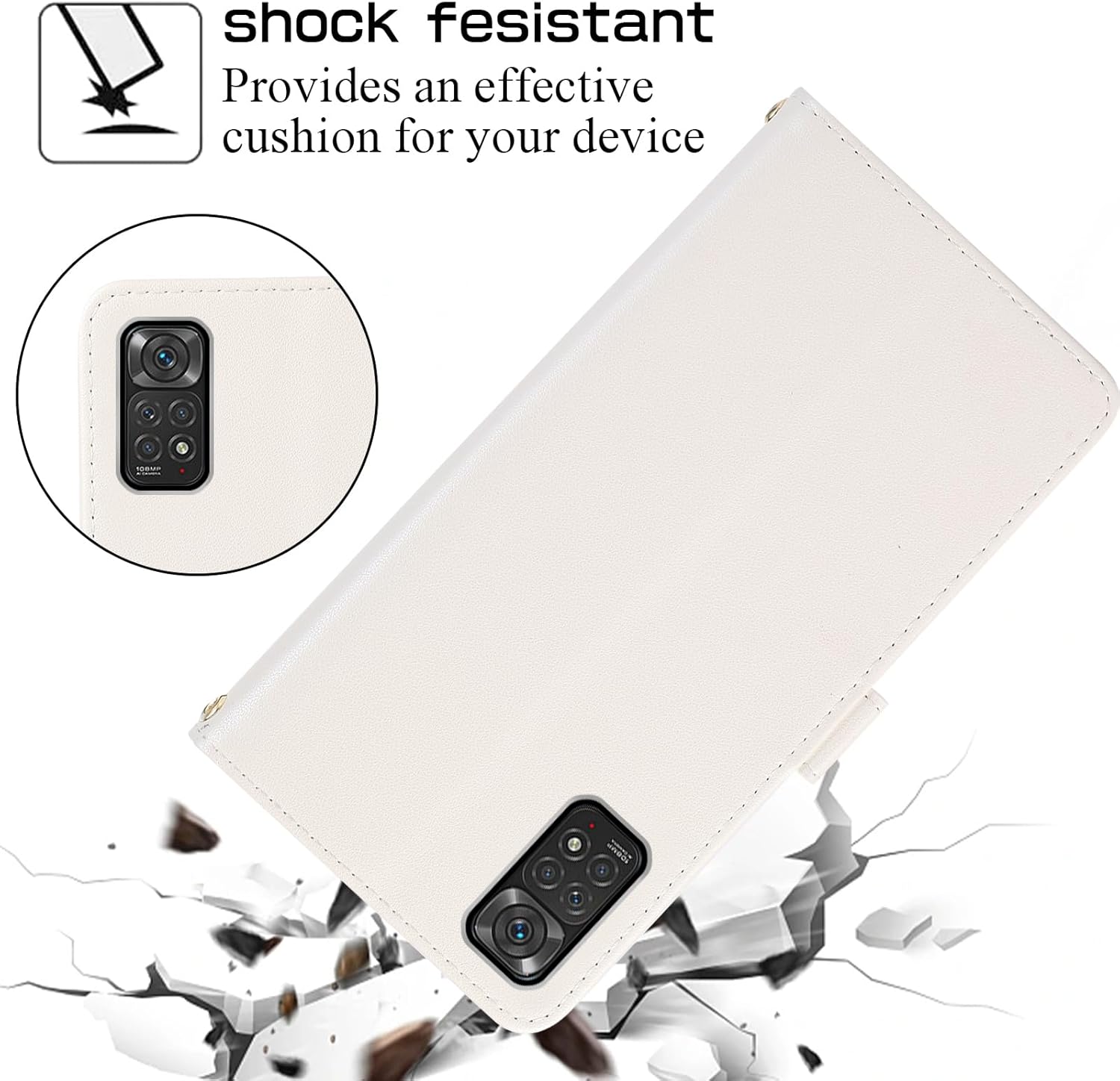 Furiet Funda tipo cartera para Xiaomi Redmi Note 11S11 4G con correa para la muñeca, correa de hombro cruzada, funda de cuero sintético de lujo para