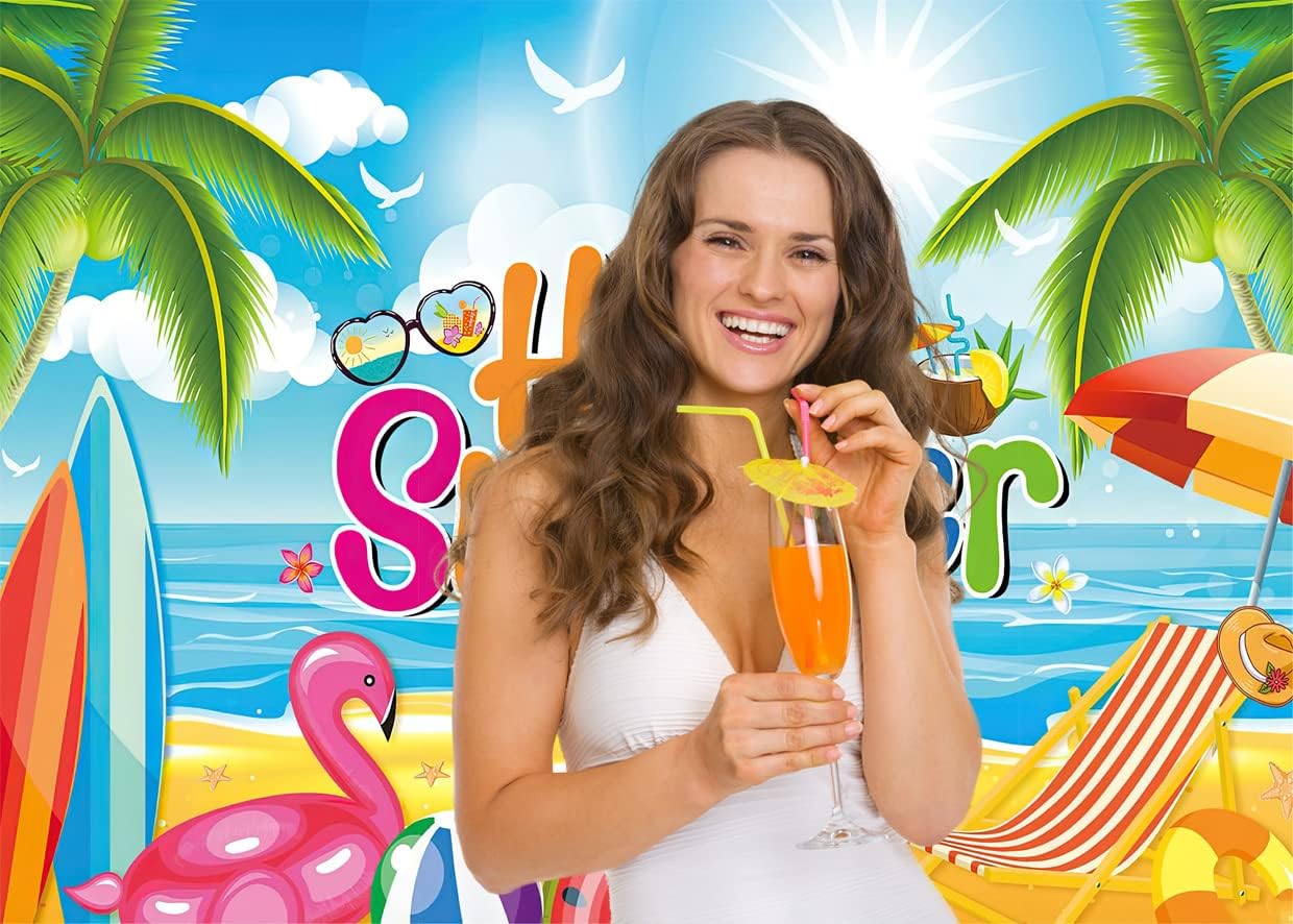 AIIKES Telón de fondo de tabla de surf hawaiana de 7 x 5 pies, telón de fondo de fotografía de playa de verano, decoración de fiesta de cumpleaños