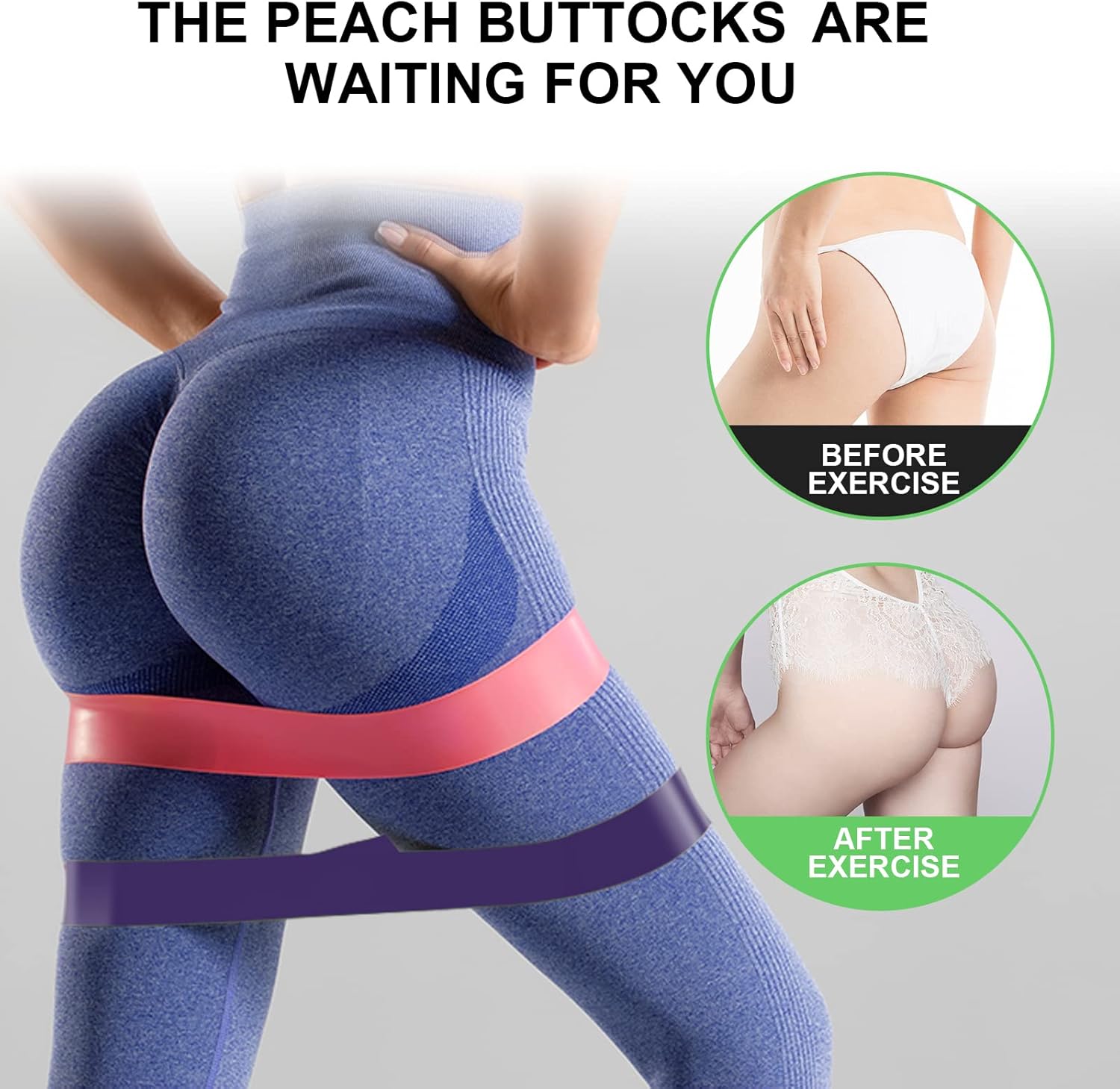 Banda de resistencia para mujeres y hombres, juego de 5 niveles de resistencia diferentes para gimnasio, entrenamiento, yoga, pilates, hogar (morado)