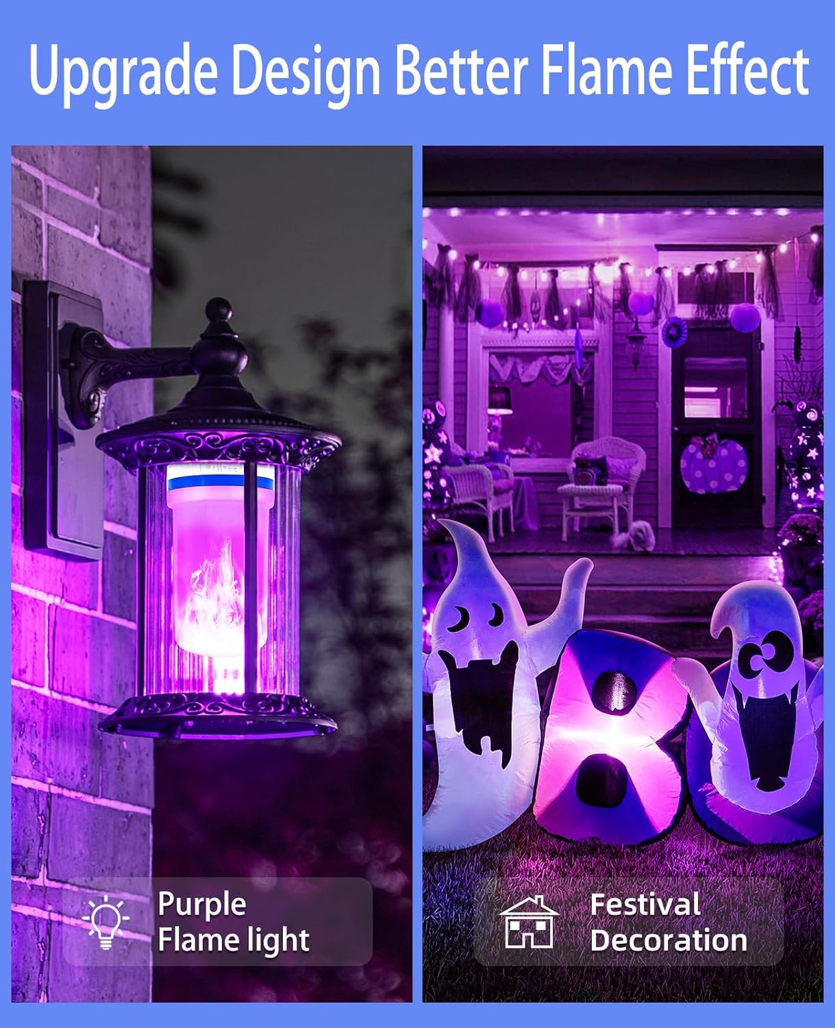 BHCORNER Bombillas LED más pequeñas de llama morada, bombillas decorativas de Halloween, base E26E27, bombillas parpadeantes moradas navideñas para