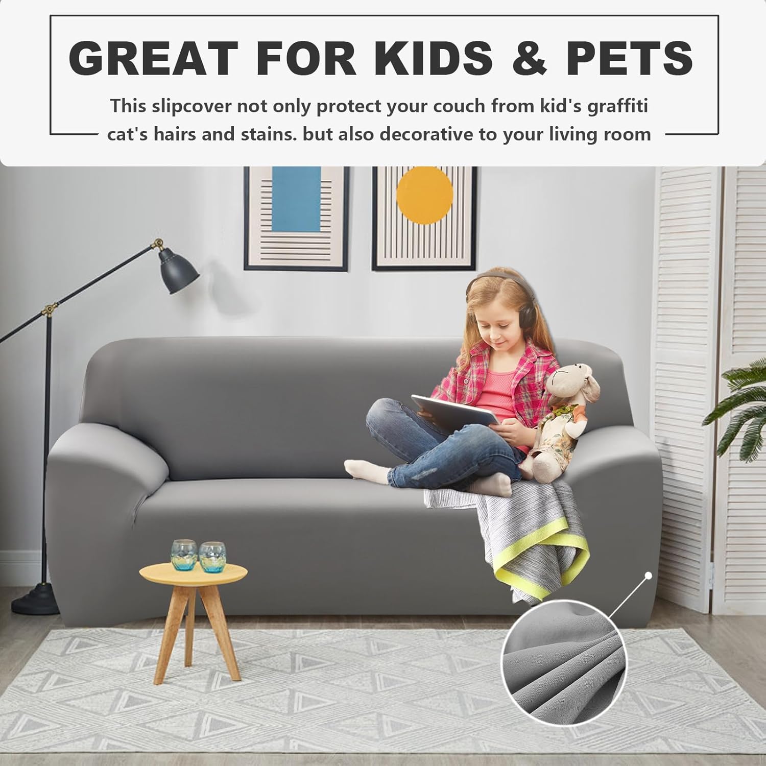 Miaotto Funda elástica para sofá de 1 pieza, funda para sofá de 2 cojines, apta para mascotas y perros, con 2 fundas de almohada, protector de