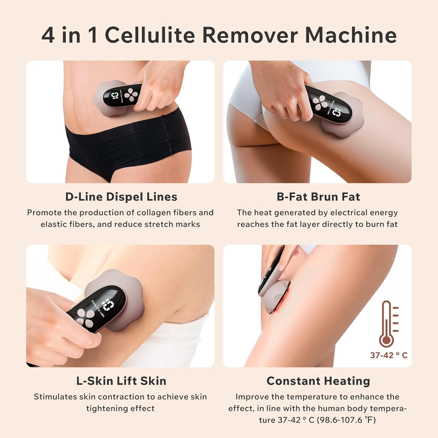 Depsoul Masajeador de celulitis, máquina de escultura corporal mejorada 4 en 1, removedor inalámbrico de celulitis con 4 modos, 10 niveles para